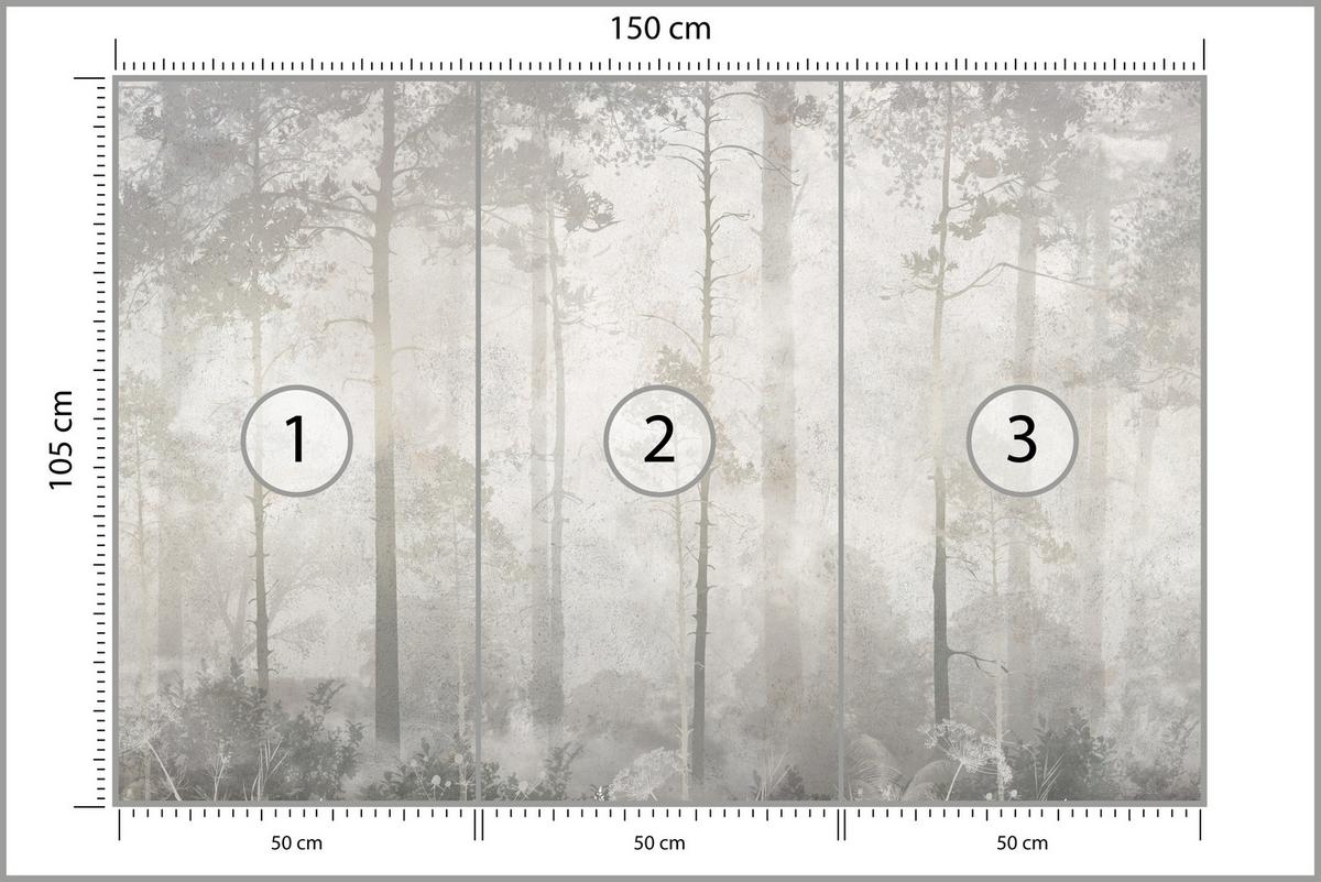 FOTOTAPETE für Wohnzimmer Nebliger Wald Vintage Bäume 150x105 - Beige/Grau, Papier (150/105cm) - Muralo
