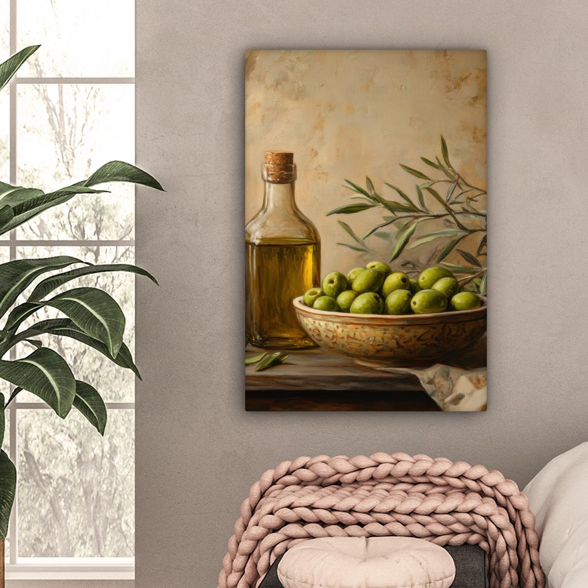 LEINWANDBILD Oliven - Stilleben - Vintage Wanddeko 40x60 cm - Olivgrün, Textil (40/60cm) - MuchoWow
