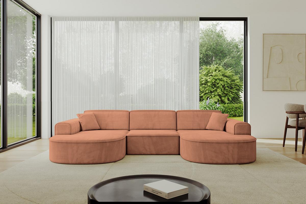 WOHNLANDSCHAFT MARI-U1 - 303x171x79 cm Orange Velours - Schwarz/Orange, Holzwerkstoff/Kunststoff (303/79/171cm) - ALTDECOR