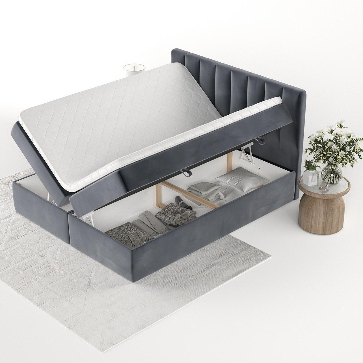 BOXBETT Bari 160/200 cm Dunkelgrau im Kronos Stoff - Dunkelgrau, Holz/Holzwerkstoff (160/200cm) - AltaBeds
