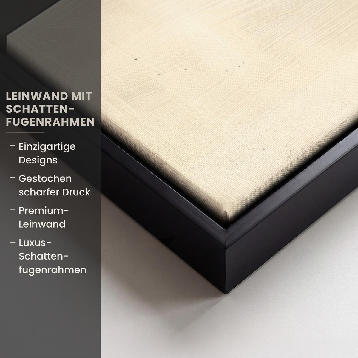 LEINWAND Bilder mit Rahmen - Abstrakt - Geometrische Formen - Schwarz - Gold - 80x60 - Ecru, Textil (80/60cm) - MuchoWow