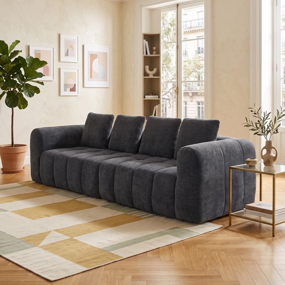 4-SITZER SOFA Modulares Dunkelgrau Samtstoff 260cm Montagefrei - Dunkelgrau, Textil (260/70/95.5cm) - Urban Meuble