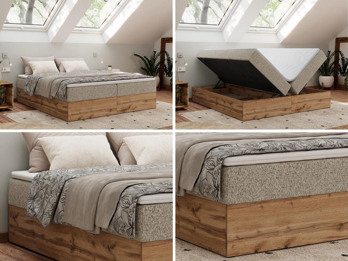 BOXBETT WOOD ZERO 160/200 - Dunkelbeige Struktur - H4 - Topper T25 - Cappuccino, Textil (160/200cm) - MKS