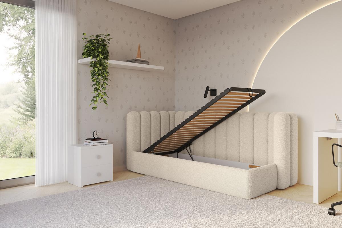 EINZELLBETT Jugendbett mit Bettkasten und Matratze H3/H4, Rechts - HUGY 100x200 Dunkelbeige - Mokka, Holzwerkstoff/Textil (100/200cm) - ALTDECOR