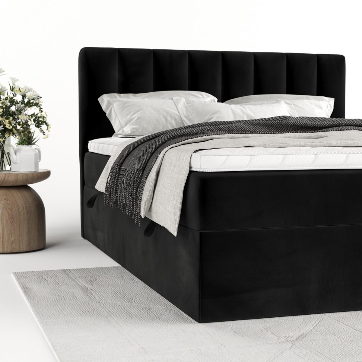 BOXBETT Bari 140/200 cm Schwarz im Kronos Stoff - Schwarz, Holz/Holzwerkstoff (140/200cm) - AltaBeds