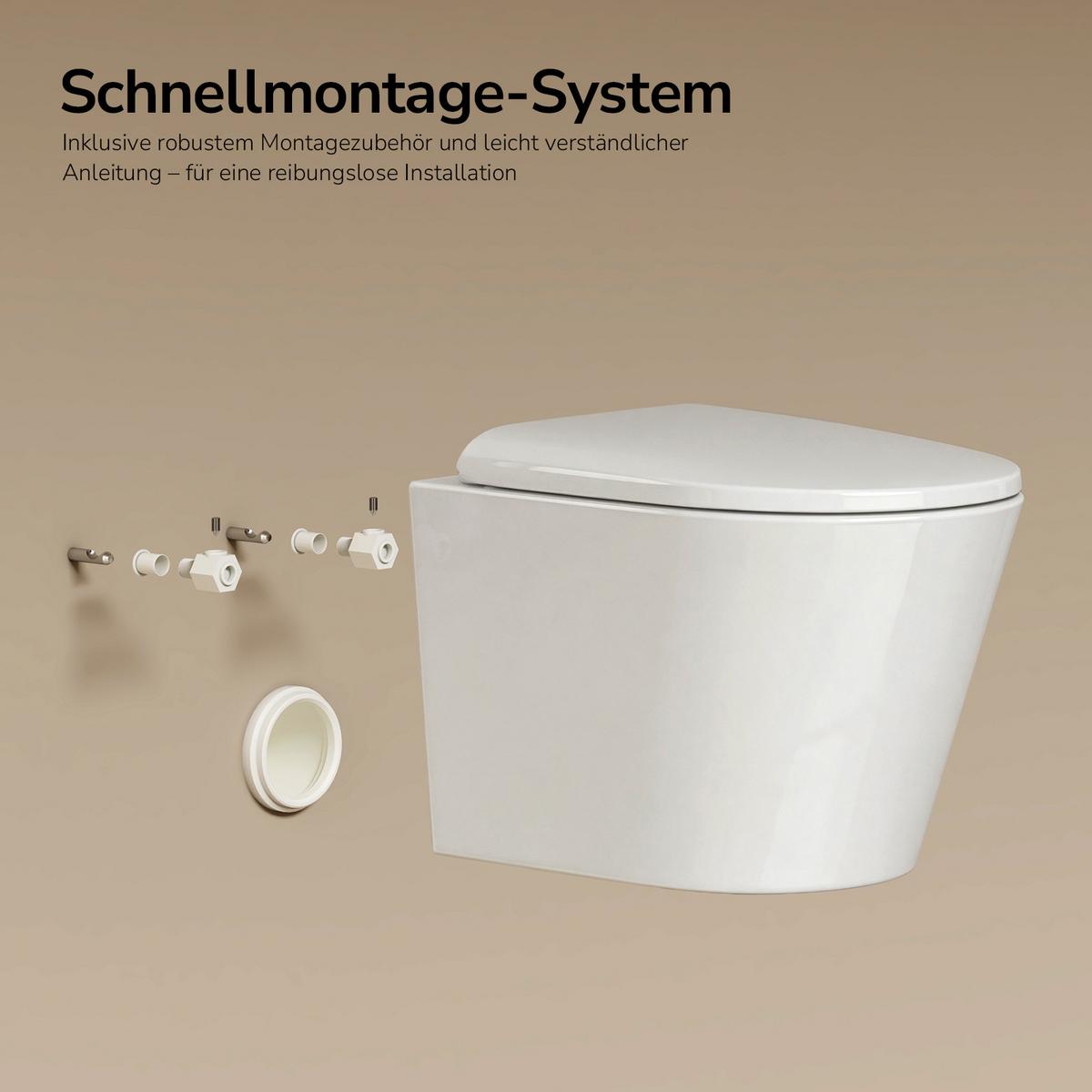WAND-WC Set 49 x 36,5 cm inkl. WC-Sitz mit Absenkautomatik weiß glänzend - Weiß, Keramik (36.5/36/49cm) - EMKE