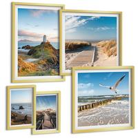 BILDER SET 5er Set - 50x50 cm & 20x30 cm & 40x60 cm Goldrahmen - Palmen am Meer, blaues Wasser - Goldfarben, Kunststoff (40/60cm) - TULUP