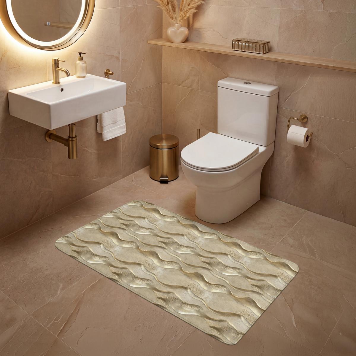 WC-VORLEGER Wellen - Muster - Gold WC Teppich 120x60 cm - Messingfarben, Textil (120/1cm) - OnlyWow