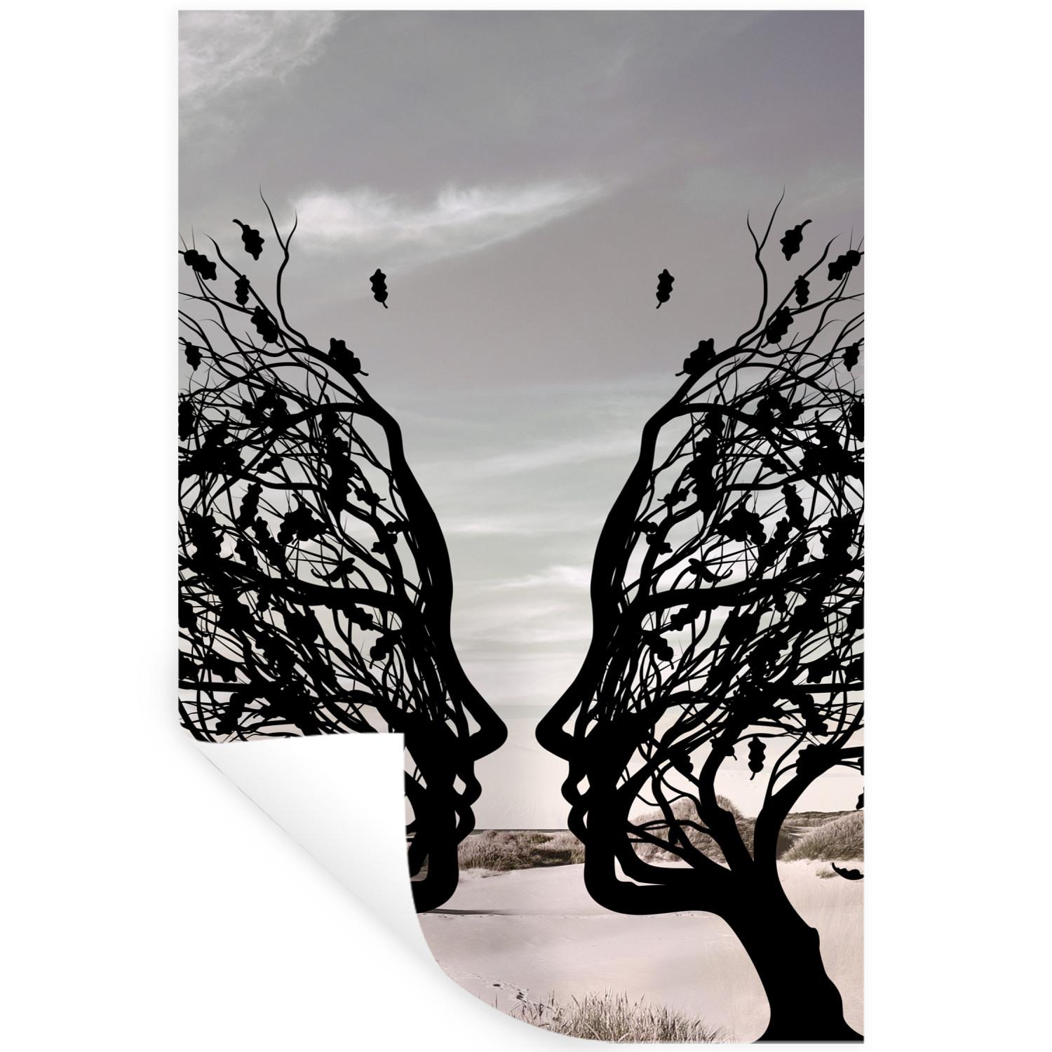 WANDTATTOO Strand - Meer - Menschen - Baum - Moderne Kunst Wandbild 40x60 cm - Hellgrau, Kunststoff (40/60/0.1cm) - MuchoWow