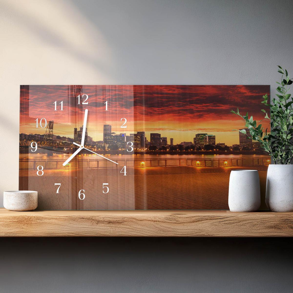 WANDUHR aus Glas 60x30 cm - Sonnenuntergang - Rot, Glas (60/30/0.4cm) - TULUP