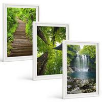 BILDER SET 3er Set - 40x60 cm Weißer Rahmen - Pfad Wald Wasserfall Vegetation - Weiß, Kunststoff (40/60cm) - TULUP
