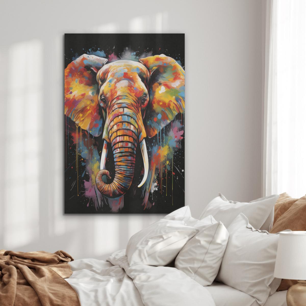 AKUSTIKBILD Elefant - Graffiti - Schwarz - Tiere - Farben Wanddeko 70x100 cm - Schwarz, Kunststoff (70/100/0.9cm) - MuchoWow