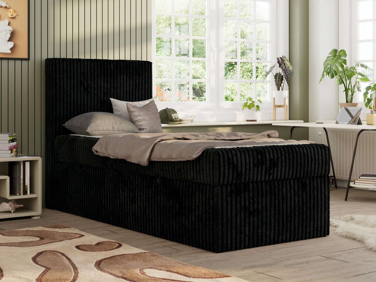 JUGENDBETT TILIO 90/200 - Schwarz - H3 - Links Seite - Schwarz, Textil (90/200cm) - MKS