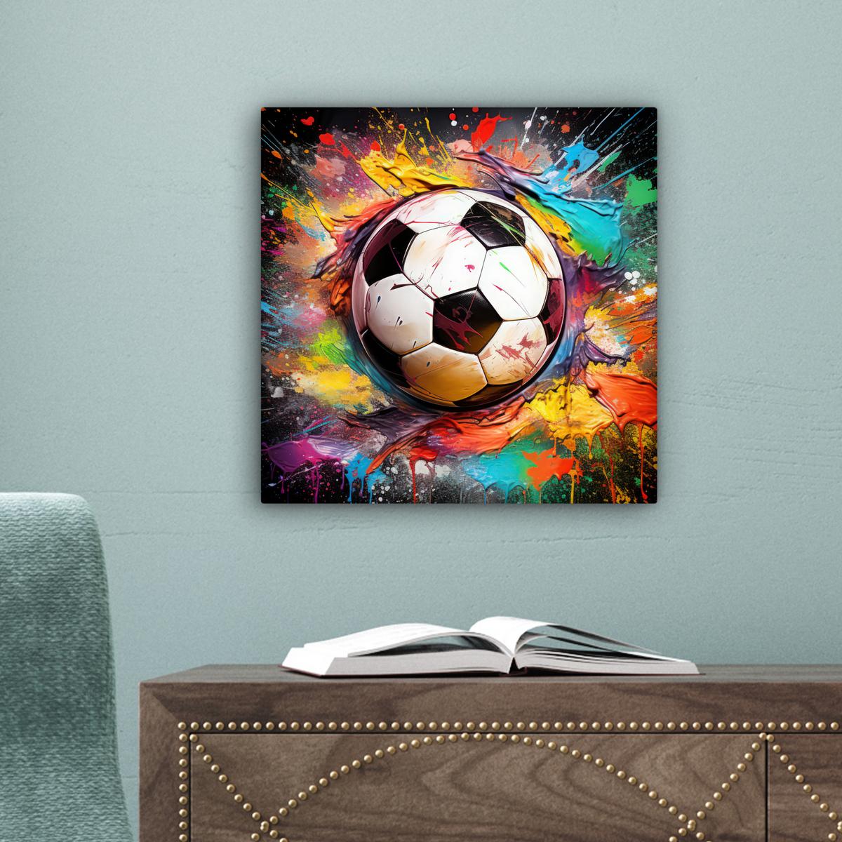 LEINWANDBILD Fußball - Farbe - Farben - Schwarz - Weiß Deko Wohnzimmer 20x20 cm - Weiß, Textil (20/20cm) - MuchoWow