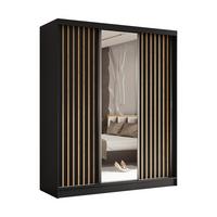 SCHWEBETÜRENSCHRANK LAMELLO 180/216/61 cm 3-türig mit Spiegel Schwarz - Schwarz, Holzwerkstoff (180/216/61cm) - MASSENO