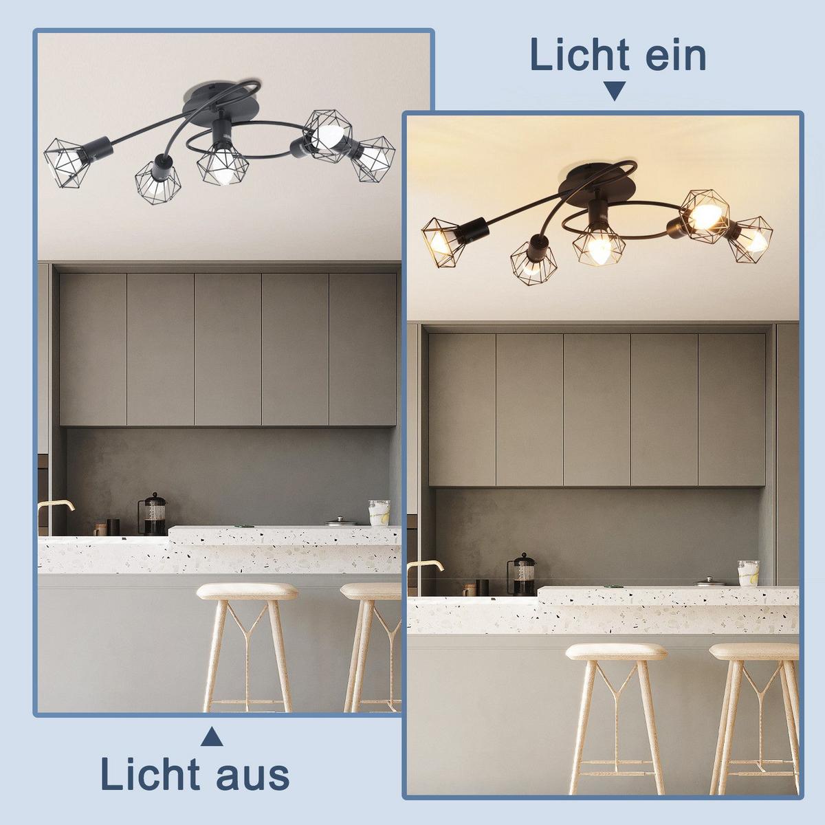 DECKENSTRAHLER Berleburg 5-flammig 61/28/18 cm - Schwarz, Metall (61/28/18cm) - Nettlife
