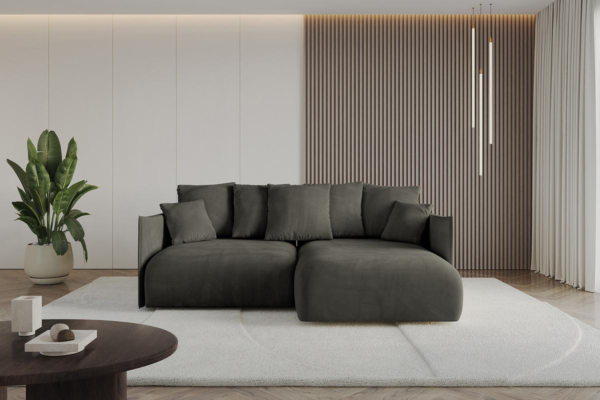 ECKSOFA Ottomane rechts ONESK-L 216x177x72 Schwarz Velours - Schwarz, Holzwerkstoff/Kunststoff (177/216cm) - ALTDECOR