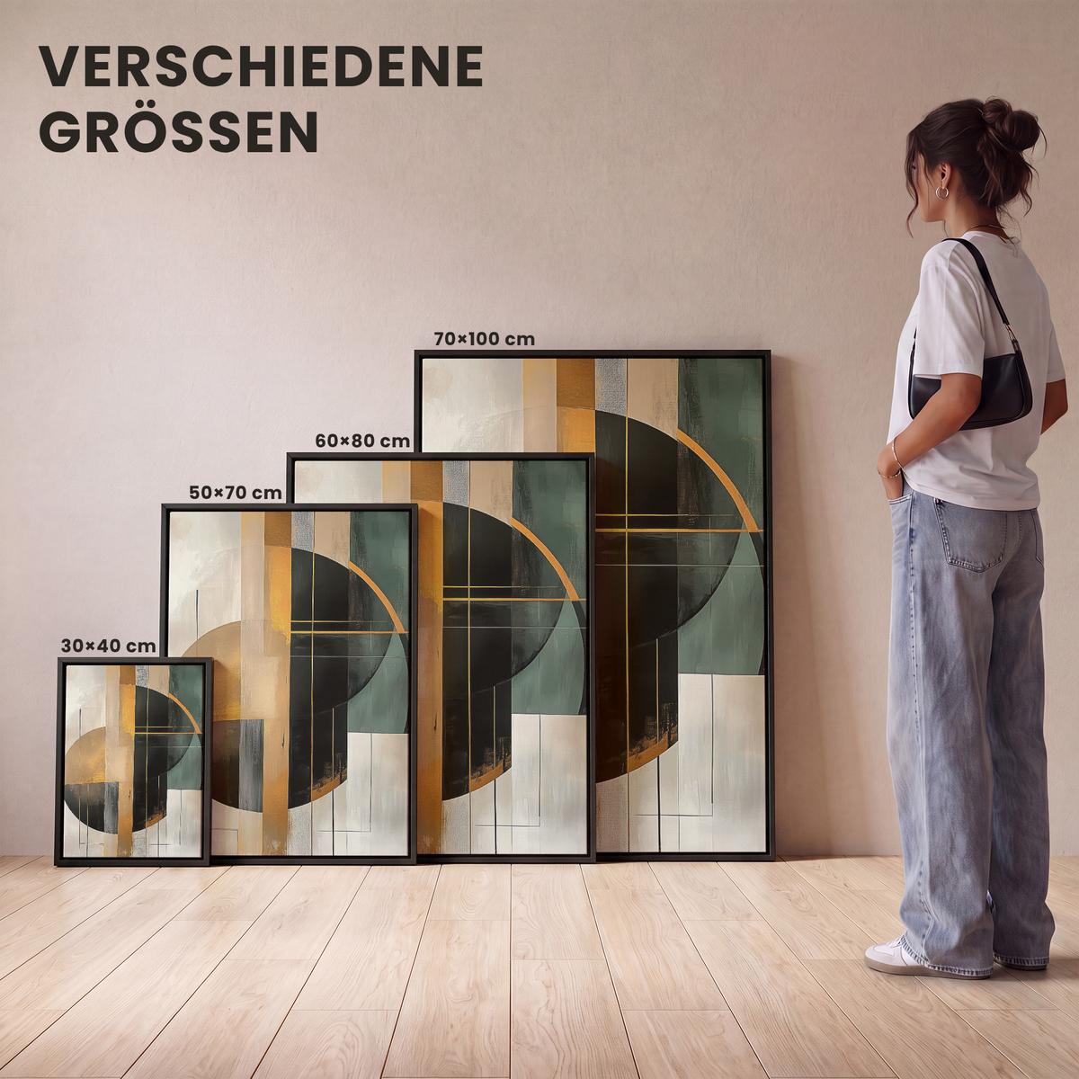 LEINWAND Bilder mit Rahmen - Abstrakt - Gold - Bronze - Grün - Formen - Modern - 50x70 - Multicolor, Textil (50/70cm) - MuchoWow