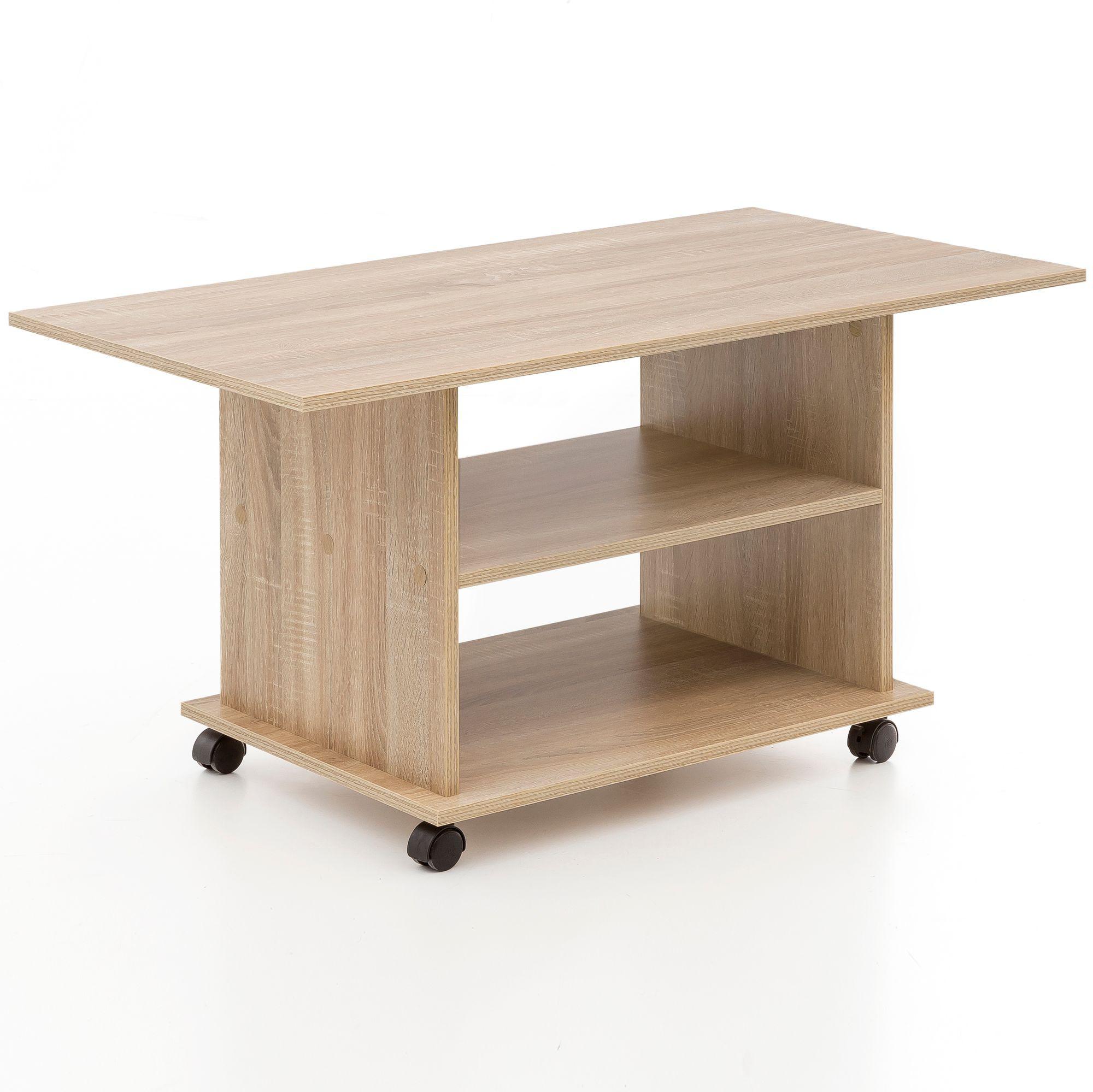 COUCHTISCH drehbar mit Rollen und Stauraum aus Holz, Sonoma 54x95x51 cm - Beige/Schwarz, Holzwerkstoff/Kunststoff (95/54/51cm) - KADIMA DESIGN