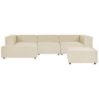 3-SITZER-ECKSOFA Leinen beige linksseitig mit Ottomane Aprica - Beige/Schwarz, Textil (326/180cm) - Beliani