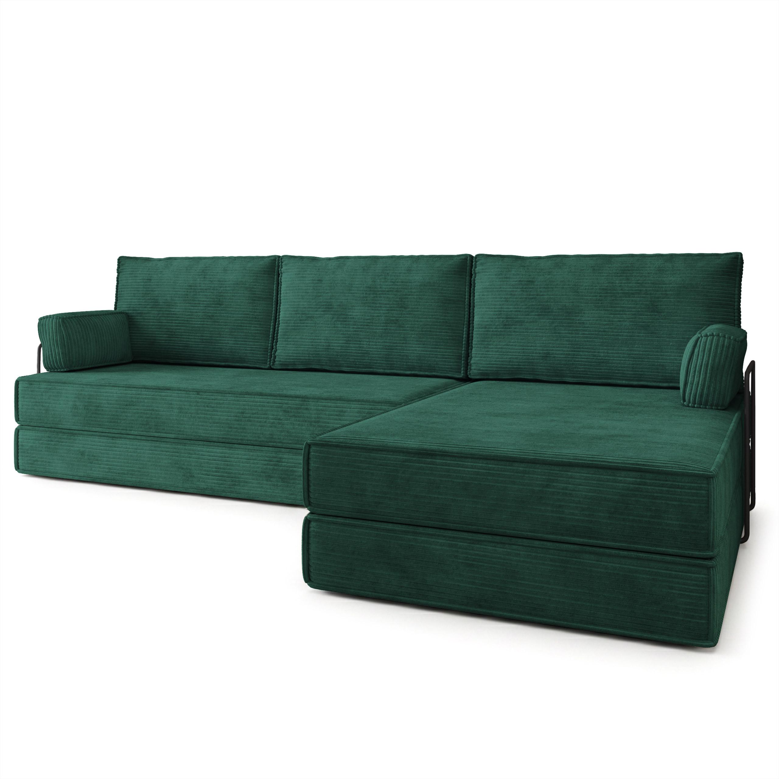 ECKSOFA ANKO modulares Boneless Sofa mit Schlaffunktion Grün Kordstoff - Grün, Textil (270/160cm) - MASSENO
