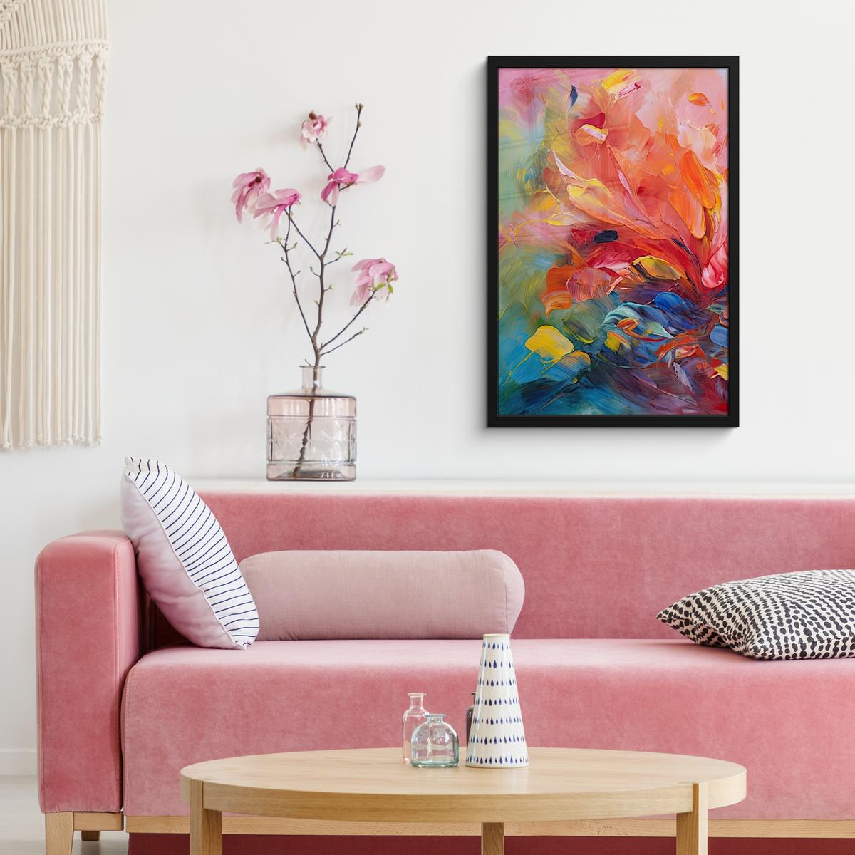 POSTER MIT RAHMEN Ölgemälde - Kunst - Abstrakt - Farbenfroh Bilder mit Rahmen 40x60 cm - Altrosa, Papier (40/60cm) - MuchoWow