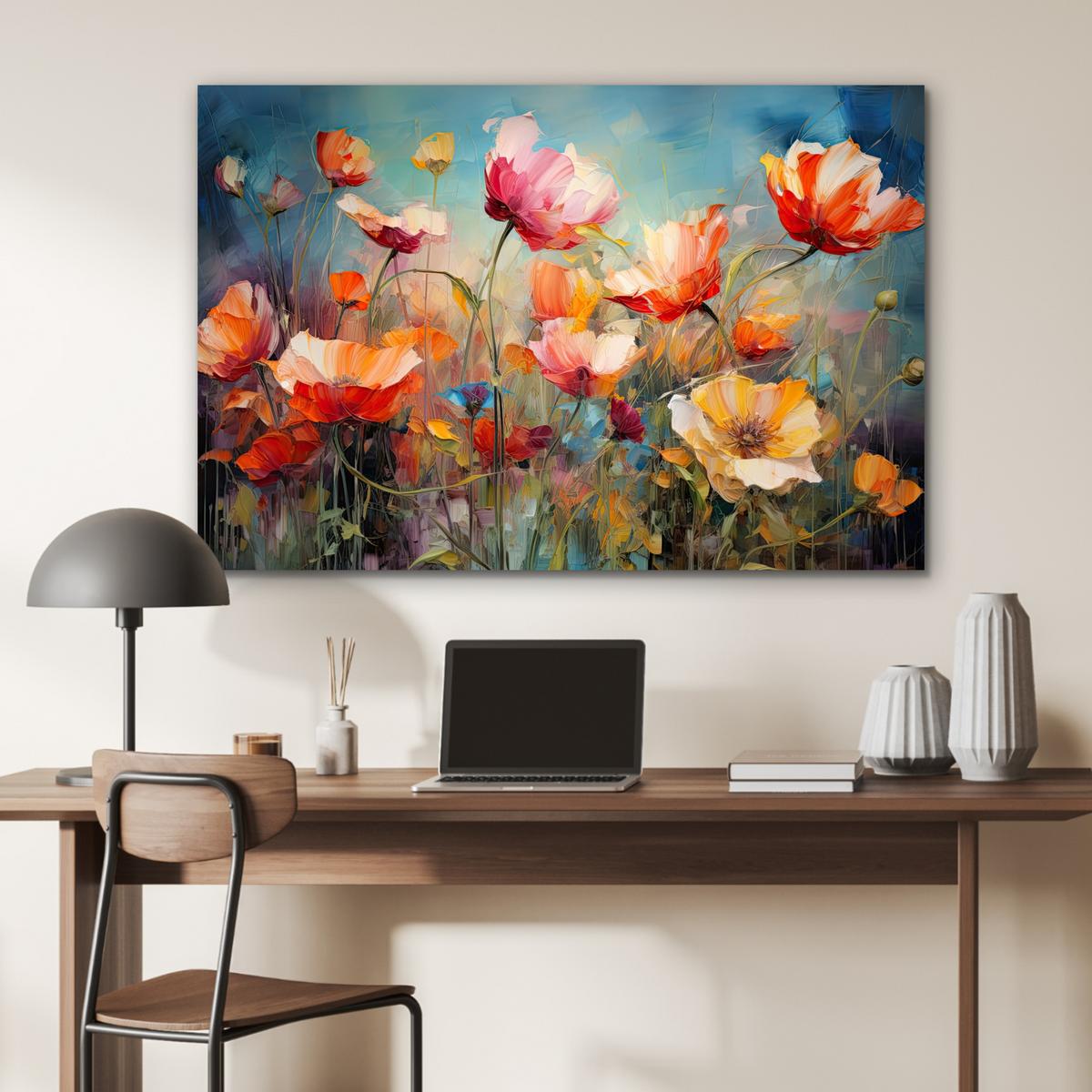 METALLBILD Blumen - Aquarell - Kunst - Botanisch - Natur Deko Groß 120x80 cm - Orange, Metall (120/80cm) - MuchoWow