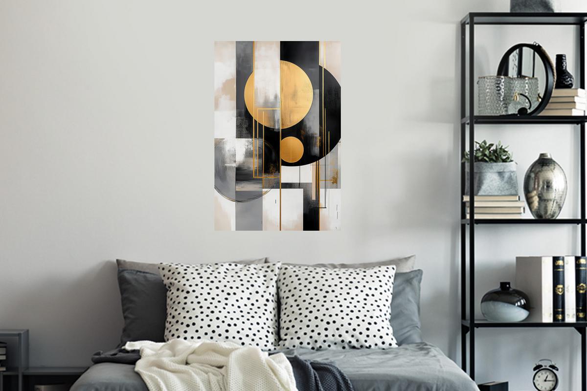 WANDTATTOO Abstrakt - Gold - Silber - Formen - Ästhetisch - Modern Wandbild 40x60 cm - Goldfarben, Kunststoff (40/60/0.1cm) - MuchoWow