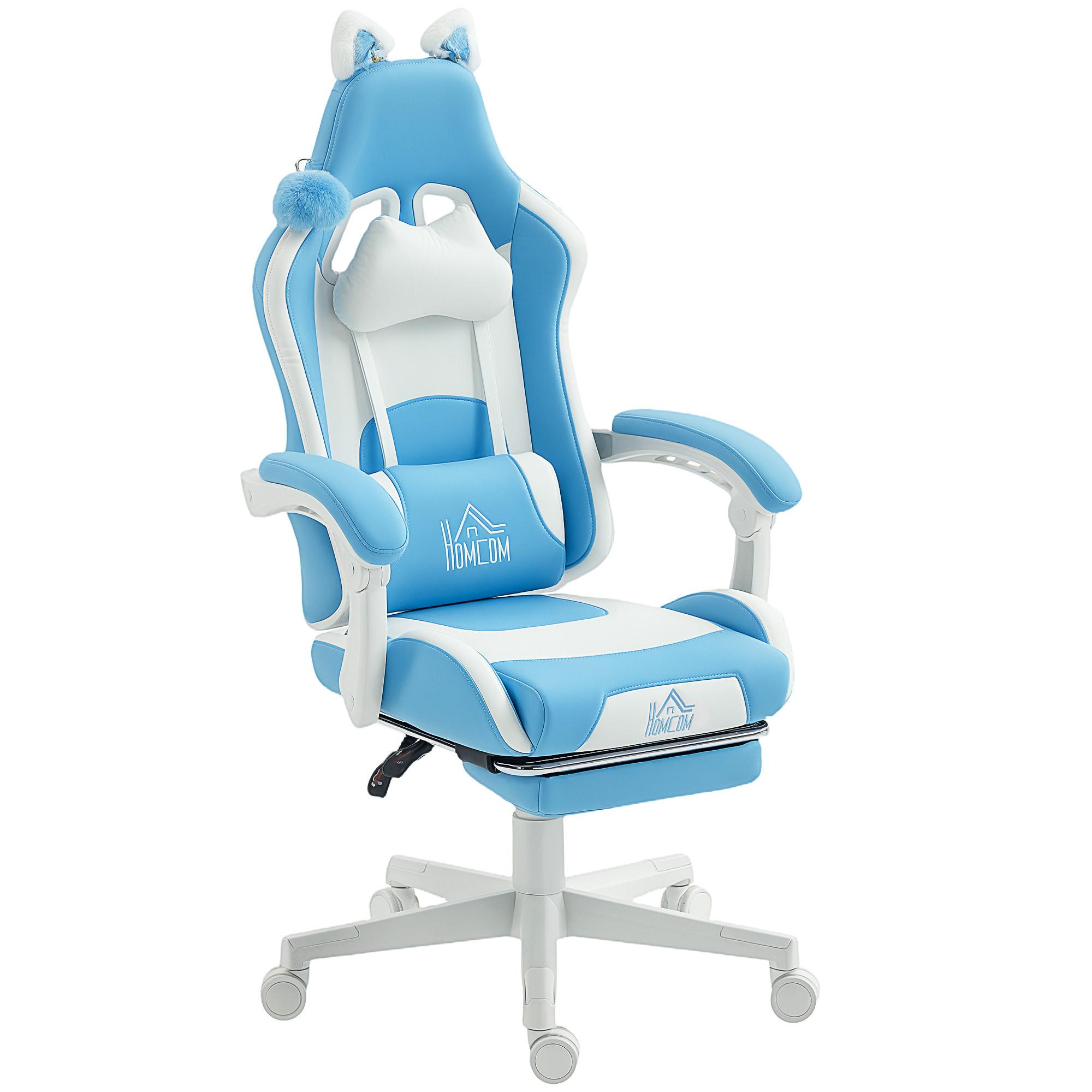GAMING-STUHL Kunstleder Hellblau - Blau/Weiß, Kunststoff (62/124/65cm) - HOMCOM