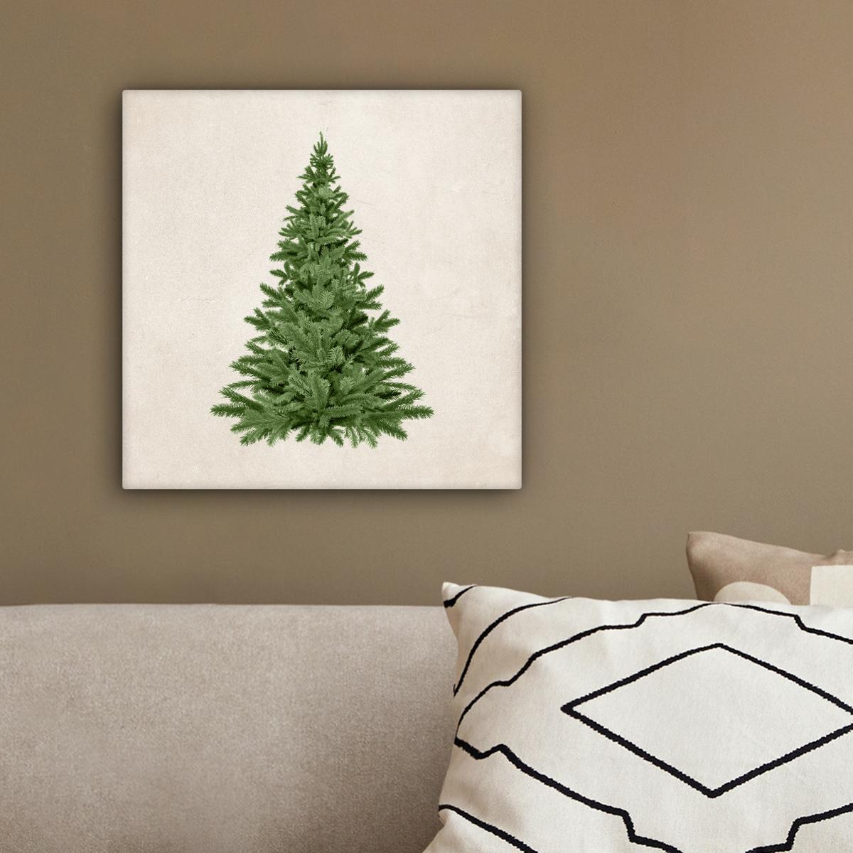 LEINWANDBILD Weihnachtsbaum - Grün - Weihnachten - Feiertage Deko Wohnzimmer 20x20 cm - Olivgrün, Textil (20/20cm) - MuchoWow