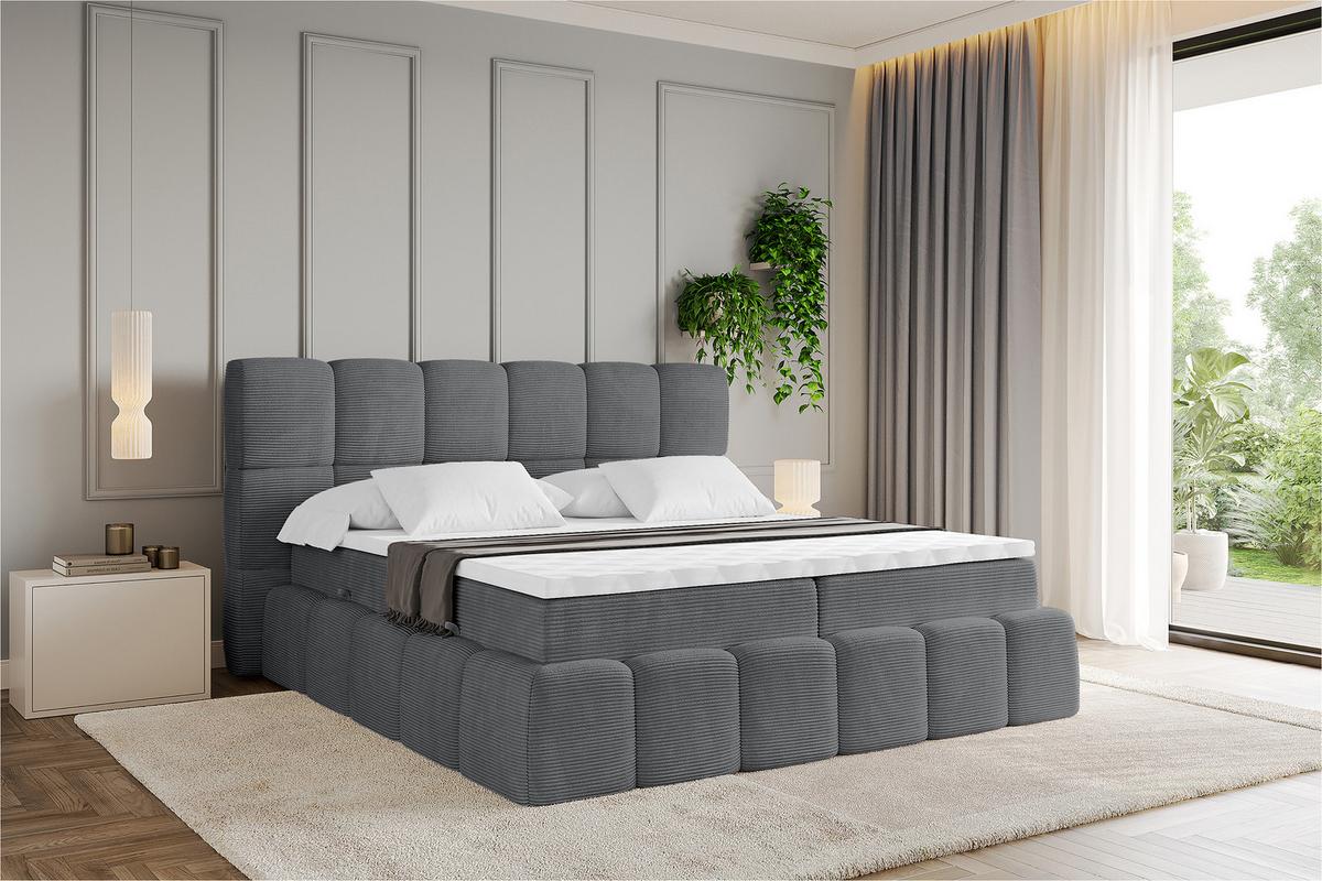 BOXBETT - AURI-H4 - 140x200 Dunkelgrau Cord - Graphitfarben, Holzwerkstoff (140/200cm) - ALTDECOR