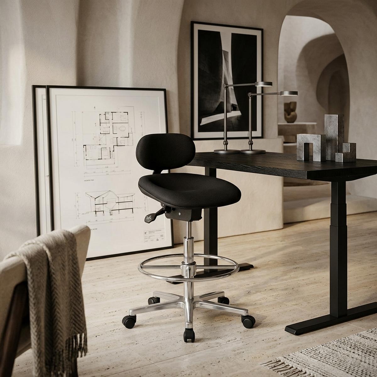 ARBEITSSTUHL Stoffbezug mit höhenverstellbarer Sitzfläche und Rückenlehne, Aluminium-Fußkreuz MODENA - Silberfarben/Schwarz, Textil/Metall (60/114/60cm) - KADIMA DESIGN