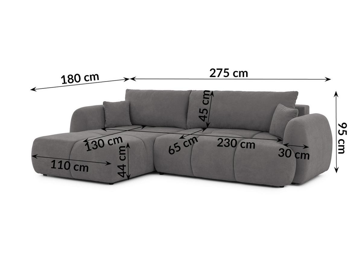 ECKSOFA Loretto aus natürlichem Taupe Webstoff mit Schlaffunktion, Bettkasten und tiefen Steppungen in Bubble-Optik - Taupe/Schwarz, Holz/Kunststoff (180/275cm) - S-Style