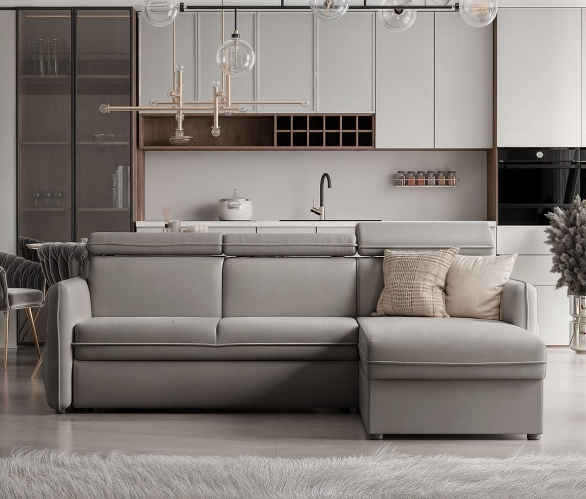 ECKSOFA BENI mit Schlaffunktion und Bettkasten, Stoff Beige - Beige, Kunststoff/Textil (220/160cm) - Idohome