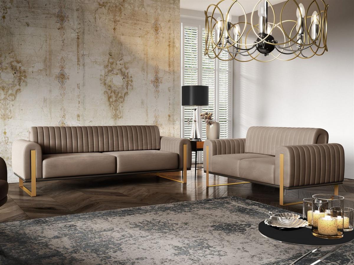 SOFASET Valerie 3-2 Und Drehsessel - Braun, Holzwerkstoff/Textil (228/79/90cm) - Fun Möbel