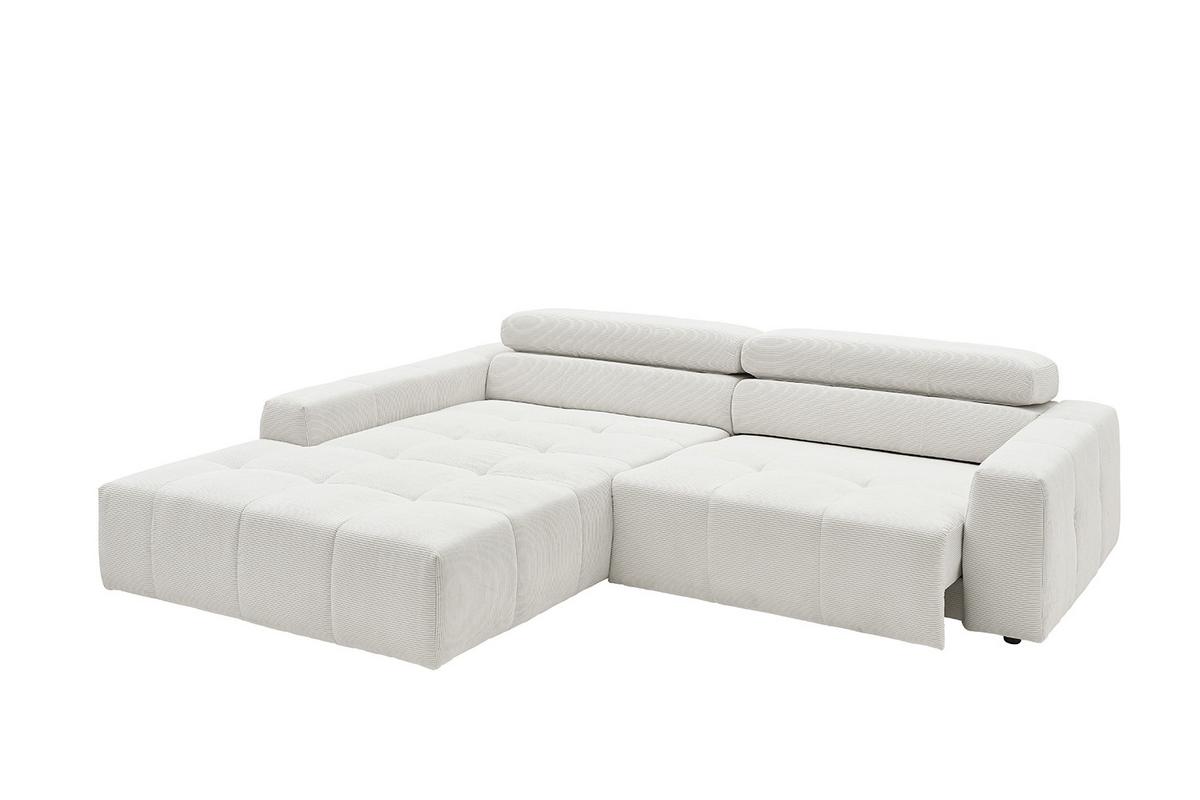 ECKSOFA MIT MOTORISCHEM SITZVORZUG RENO Weiß Cord Relaxfunktion - Schwarz/Weiß, Kunststoff/Textil (258/217cm) - KAWOLA