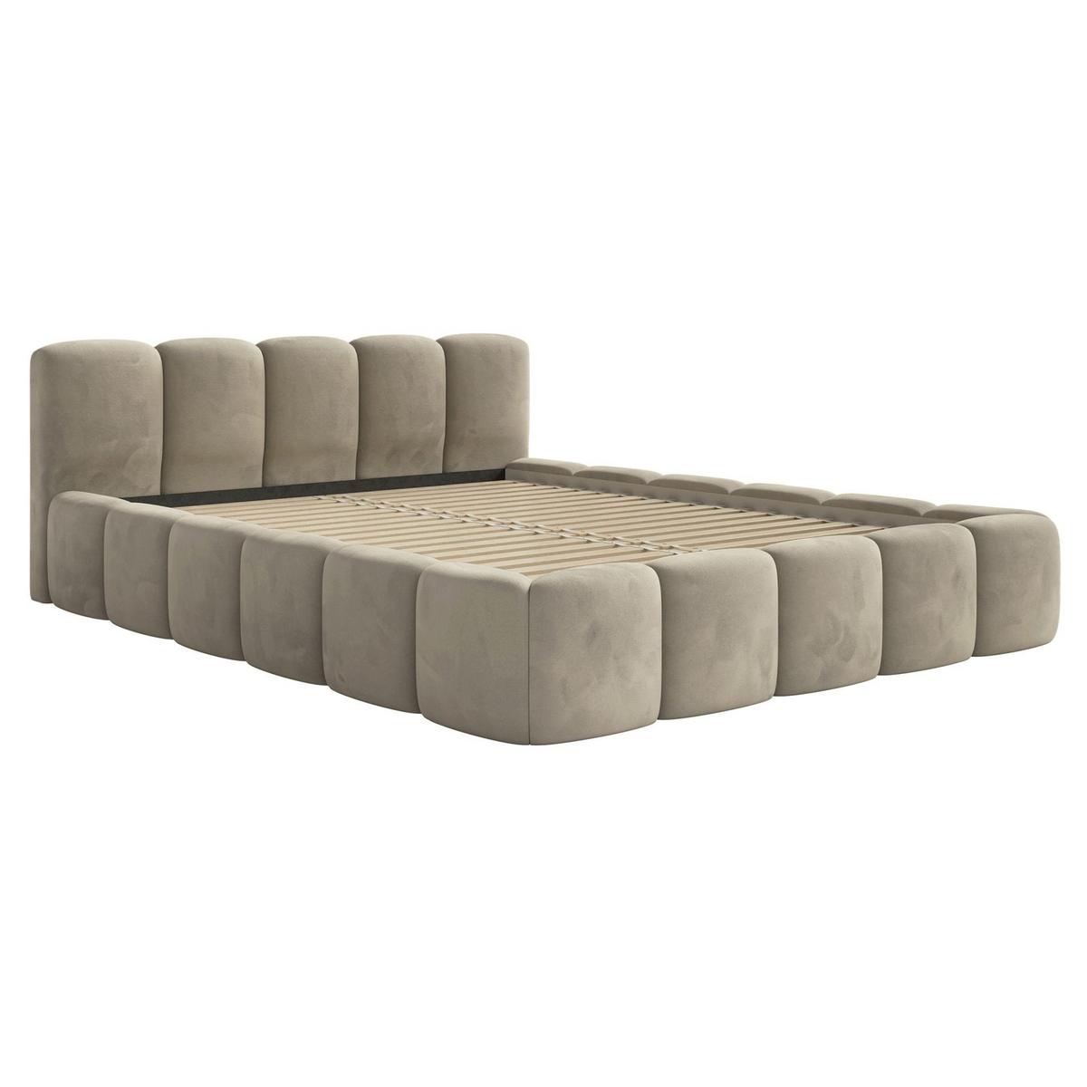 POLSTERBETT Cloudy Low Graubeige Samt, 120x200 cm - Taupe/Schwarz, Kunststoff/Textil (120/200cm) - Selsey