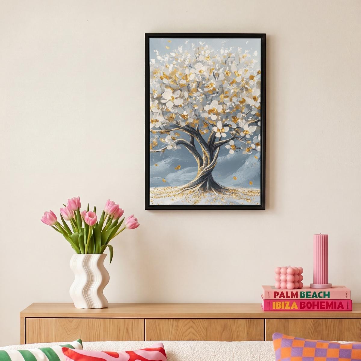 LEINWAND Bilder mit Rahmen - Baum - Winter - Baum des Lebens - Modern - Gold - 20x30 - Goldfarben, Textil (20/30cm) - MuchoWow