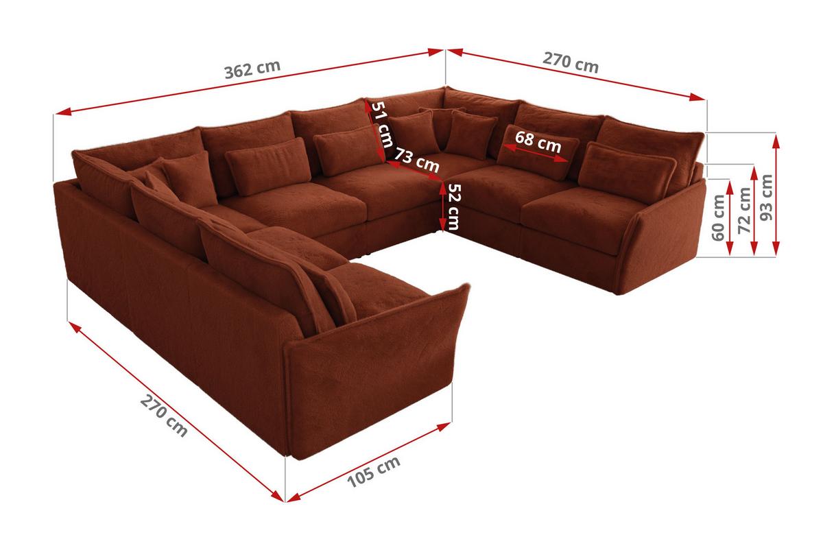 WOHNLANDSCHAFT VERSO U 8M Orange Plüsch - Schwarz/Orange, Kunststoff/Textil (362/93/270cm) - MKS
