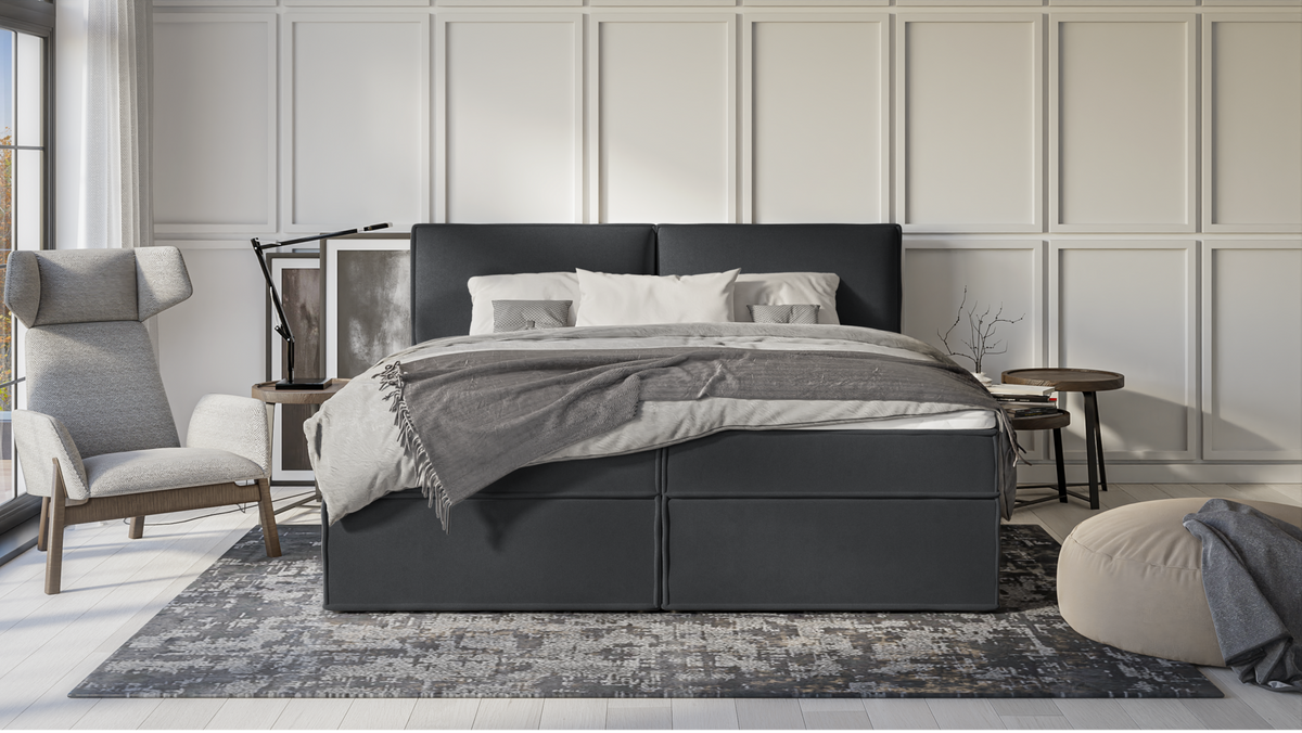 BOXBETT Eclipse 200/200 cm Graphit Luxusmicrofaser - Graphitfarben/Schwarz, Holz/Kunststoff (200/200cm) - S-Style Möbel