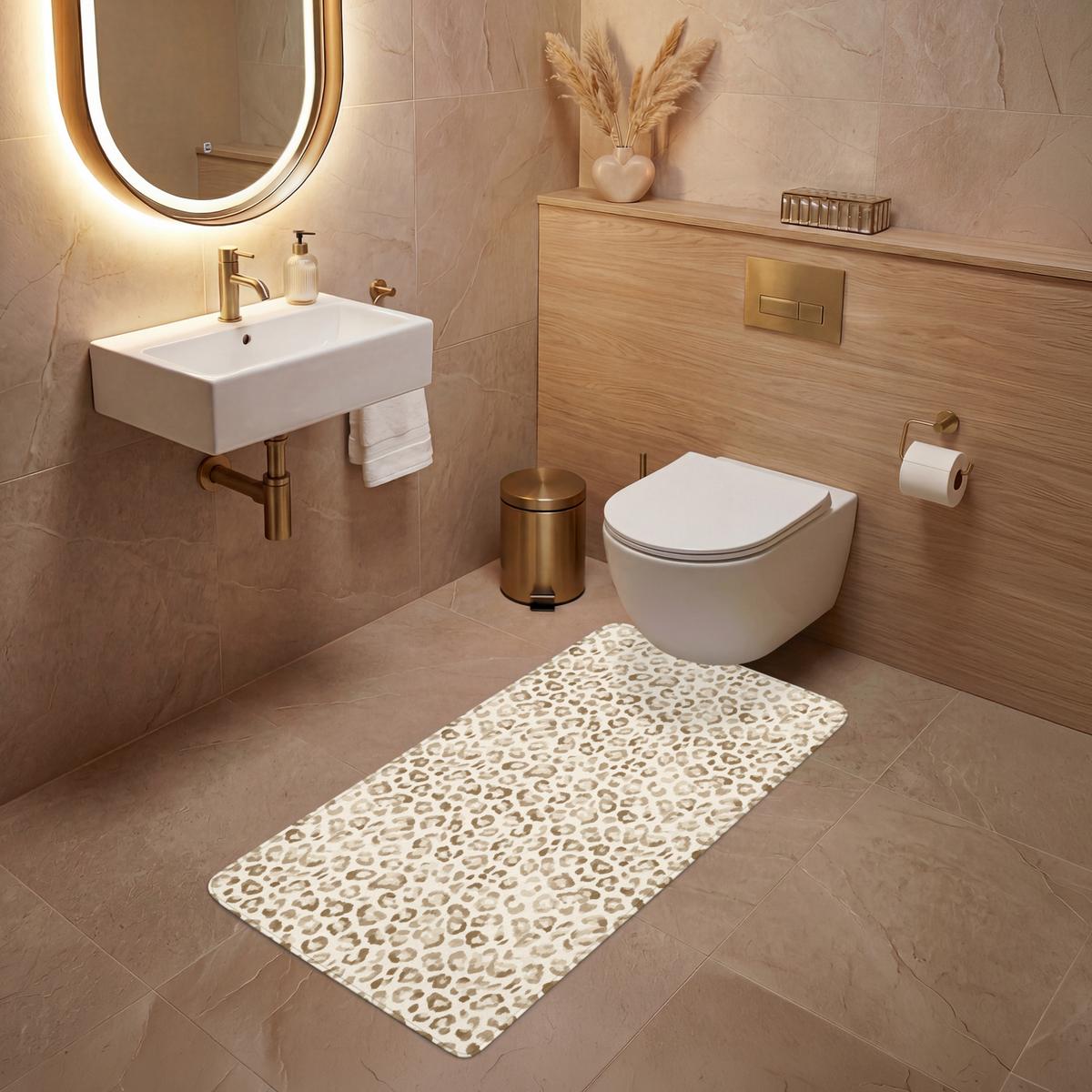 WC-VORLEGER Leopard - Klassisch - Beige Toilettenvorleger 60x120 cm - Hellbraun, Textil (60/1cm) - OnlyWow