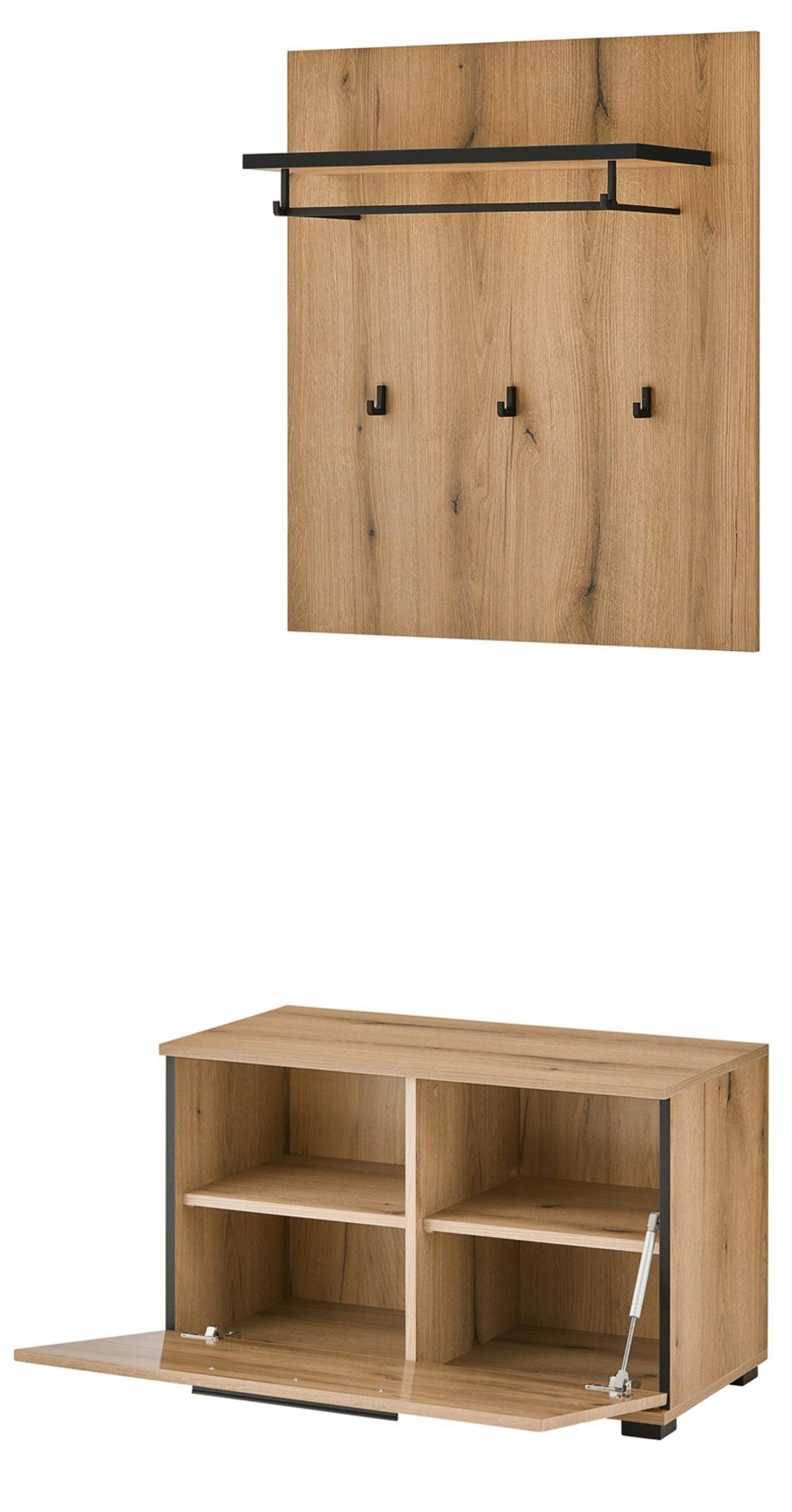 GARDEROBEN-SET 3-teilig Evoke Eiche Breite 80 cm, Flurgarderobe inkl. Sitzkissen - Dunkelgrau/Eichefarben, Holzwerkstoff/Kunststoff (80/200/40cm) - Furn.Design