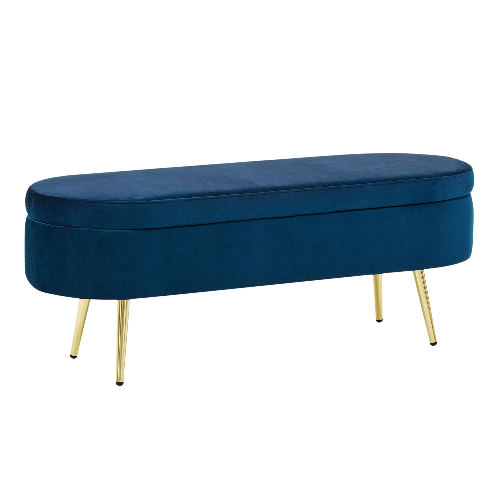 AUFBEWAHRUNGSTRUHE velvet & gold 110 cm - Dunkelblau, Textil (110/42/40cm) - Urban Meuble