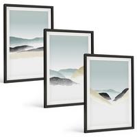 BILDER SET 3er Set - 40x60 cm Schwarzer Rahmen - Minimalistische Pastellberge - Schwarz, Kunststoff (40/60cm) - TULUP