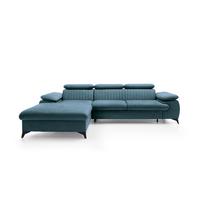 ECKSOFA FIORE Blau Velours-Stoff mit Schlaffunktion - Blau, Holz (280/193cm) - MASSENO