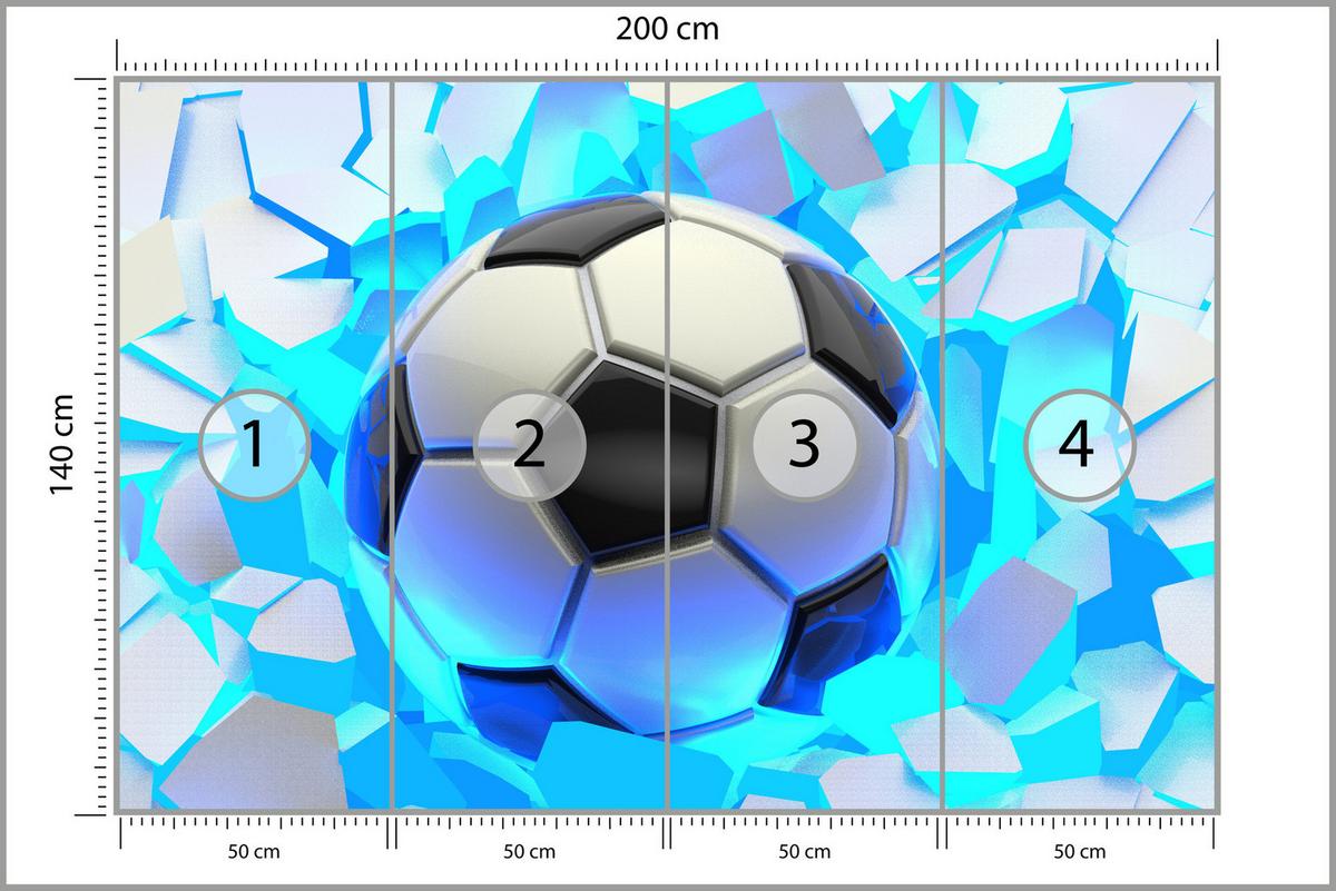 FOTOTAPETE Fußball Abstraktion 3D Effekt 200x140 - Schwarz/Weiß, Papier (200/140cm) - Muralo