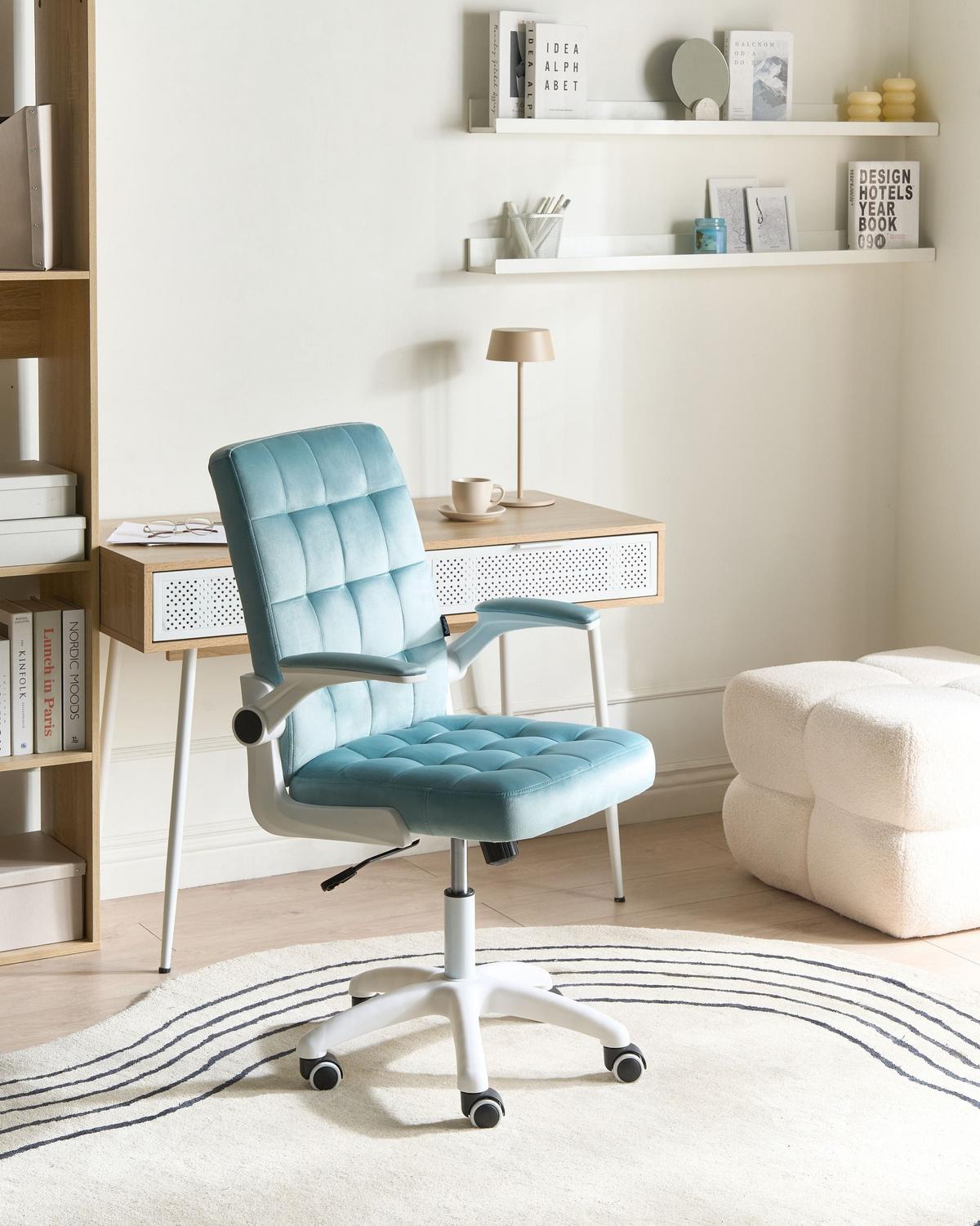 BÜROSTUHL Samtstoff Hellblau Dandy - Hellblau, Kunststoff/Textil (58/95/58cm) - Beliani