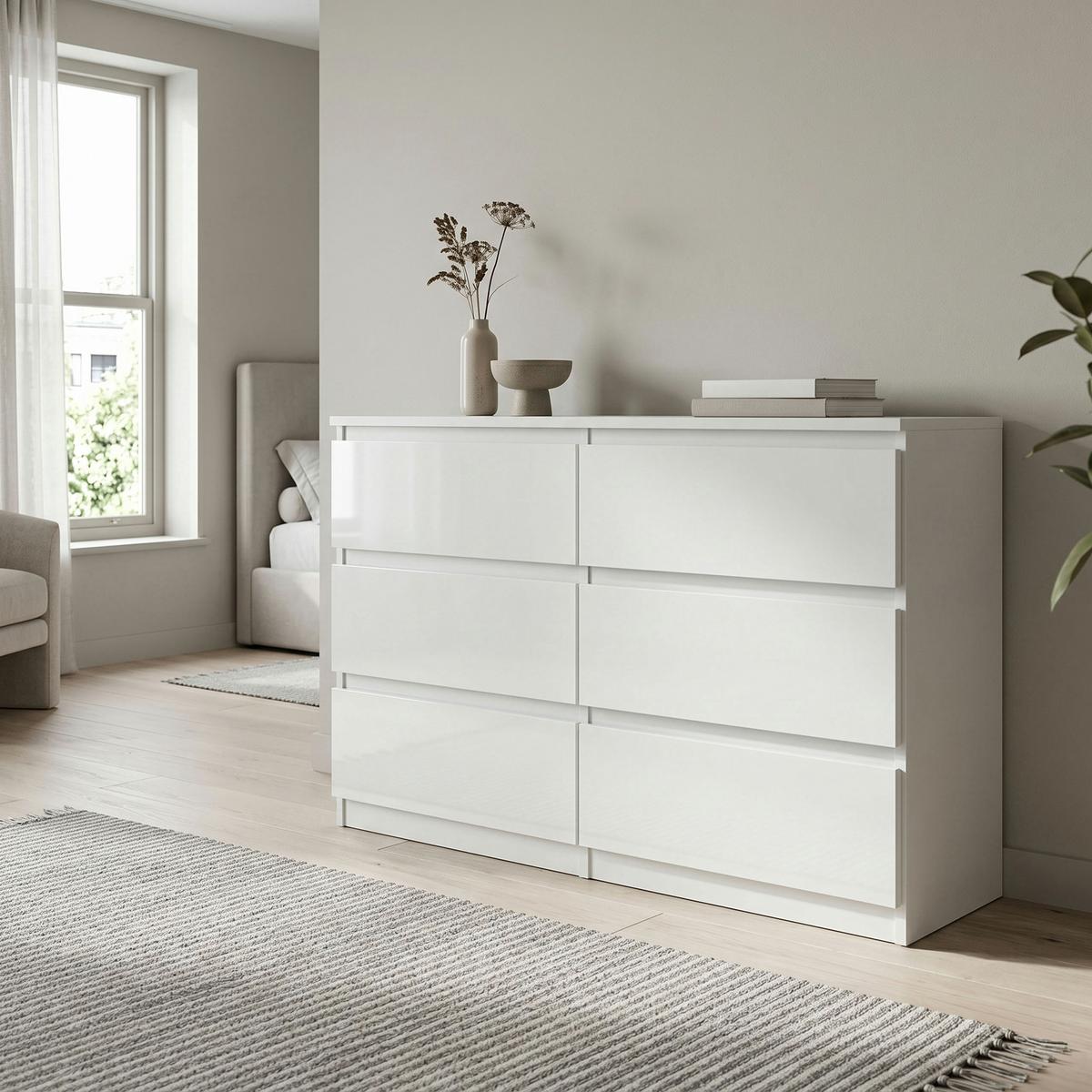 KOMMODE NUDO 120/78,5/39cm mit 6 Schubladen Türen Weiß - Weiß Hochglanz/Weiß, Holzwerkstoff (120/78.5/39cm) - MASSENO