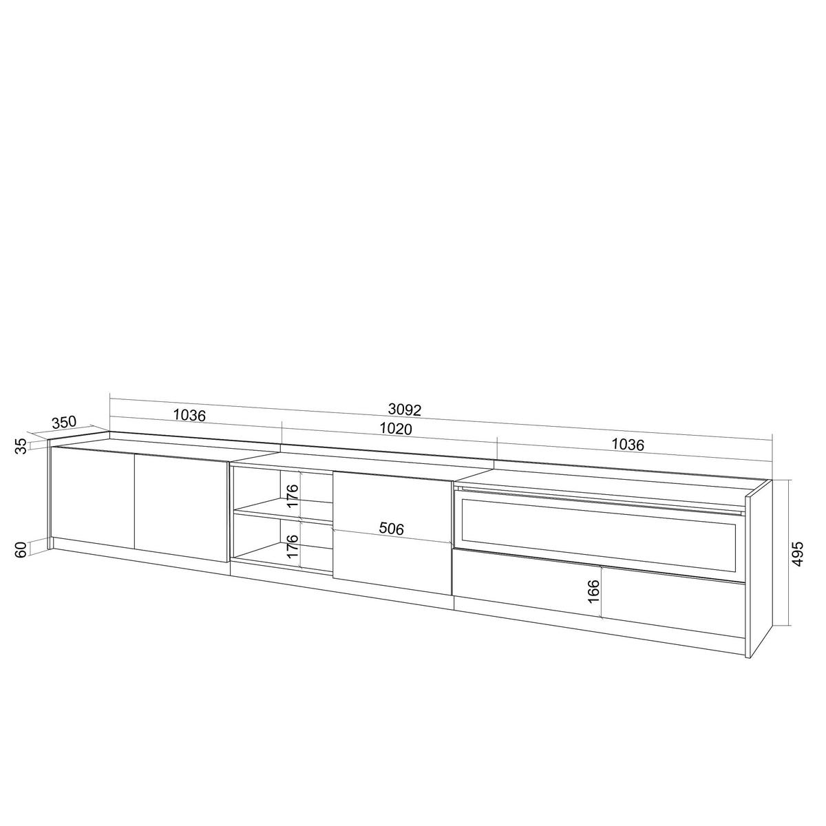 LOWBOARD, Eiche Schwarz, Elektrokamin, 310/37/50cm - Eichefarben, Holzwerkstoff (310/50/37cm) - Skraut Home