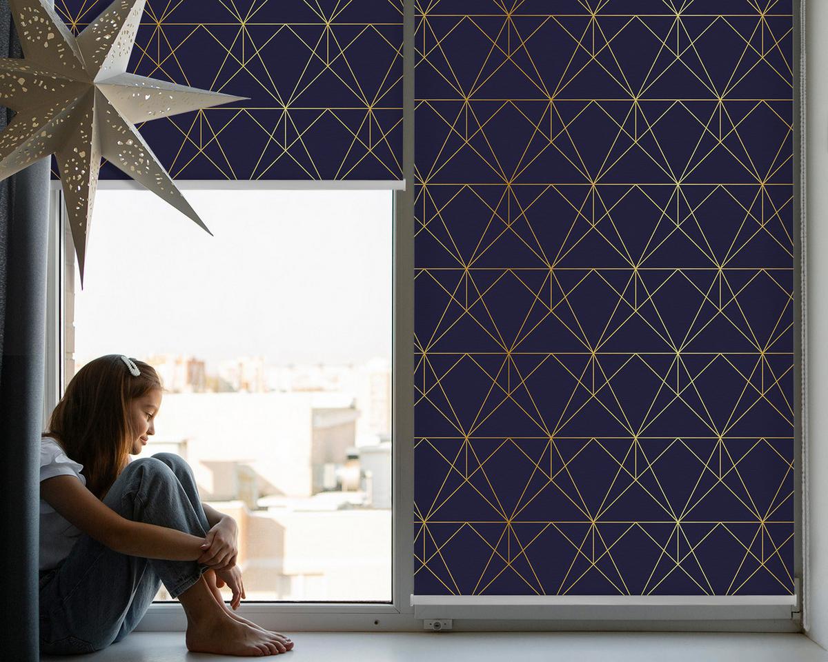 INNENROLLO - Fensterrollo - Rollo - 110x140 cm - Gelbe Linien, die zu Dreiecken verbunden sind - Gelb, Kunststoff (110/140/0.5cm) - TULUP